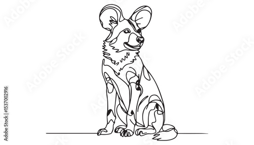 Continuous one single minimal line drawing African wild dog