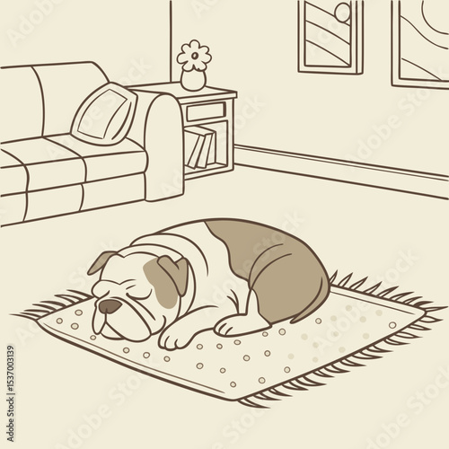 vector illustration of a sleeping cat in bed
