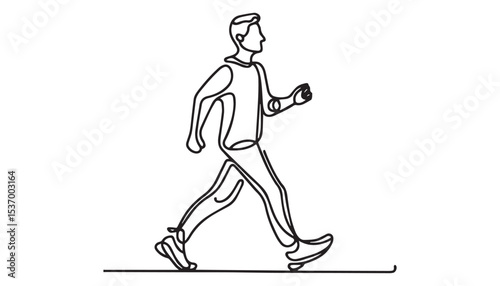 Continuous one single minimal line drawing man are walking 