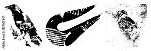 Vector Stylized birds in flight with geometric shapes.