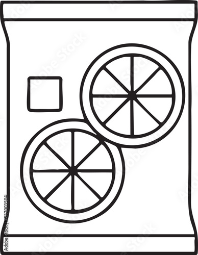 Outline Drawing of a Snack Bag with Circular Treats and a Square Shape on the Front