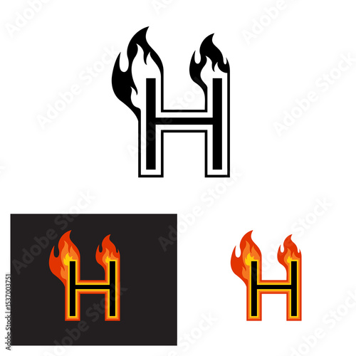 Vector combination of initial letter H with Little Flame, can be use to be logo, mark, identity or anything	
