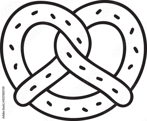 Simple Black and White Pretzel Illustration with Small Salt Grain Details on a Clean White Background