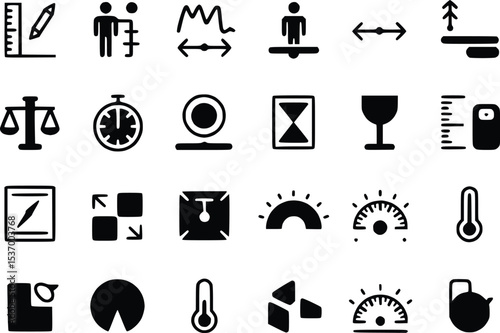 Measuring Tool Icons Weight Scale Symbols Instruments Ruler Thermometer Stopwatch Vectors