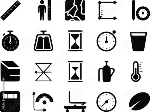 Measuring Tool Icons Weight Scale Symbols Instruments Ruler Thermometer Stopwatch Vectors
