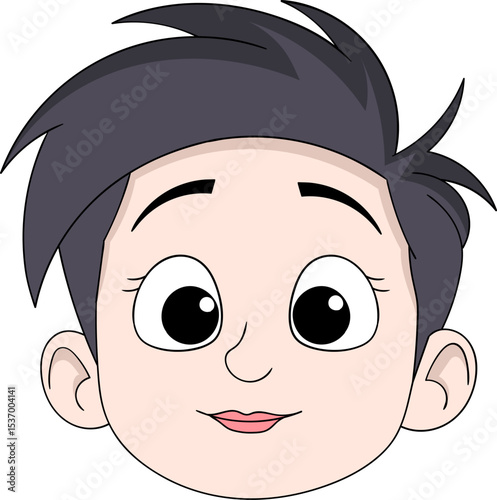 Cartoon Girl Face with Cute Expression