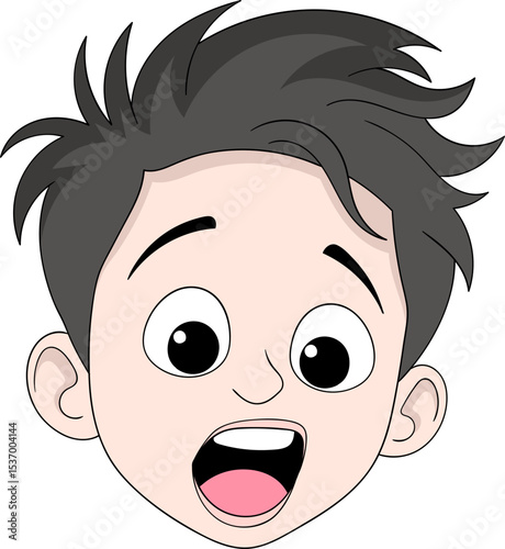 Surprised Cartoon Boy Face with Spiky Hair