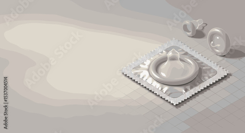 Condom on Neutral Background with Health Awareness Theme for Sexual Health Campaigns, Educational Blogs, Healthcare Projects, and Safe Practices Advocacy