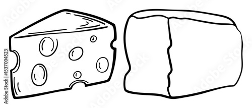 Vector Sliced dairy product and block with holes.