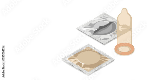 Condoms on a Neutral Background for Sexual Health Awareness, Education Campaigns, Personal Safety Information, and Reproductive Health Content