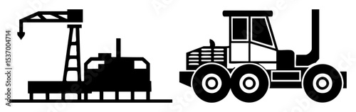 Vector Industrial machinery depict an oil pump and heavy vehicle.