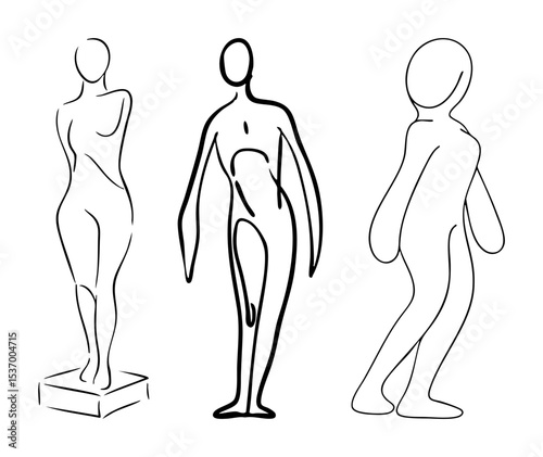 Vector Minimalist vector illustrations of three human figures in varying poses.