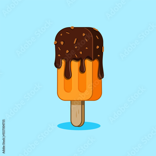 Yummy Popsicle Chocolate Covered Vector Illustration Cartoon Design