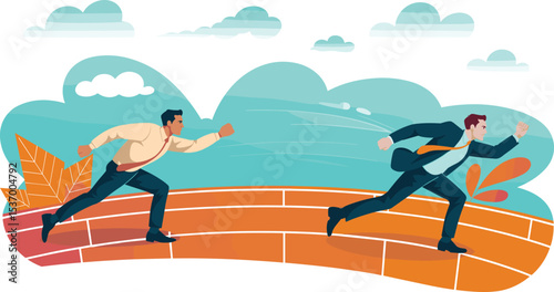 Business competition, corporate race, running businessmen, professional rivalry, career pursuit, success challenge, office competition, business speed, vector illustration