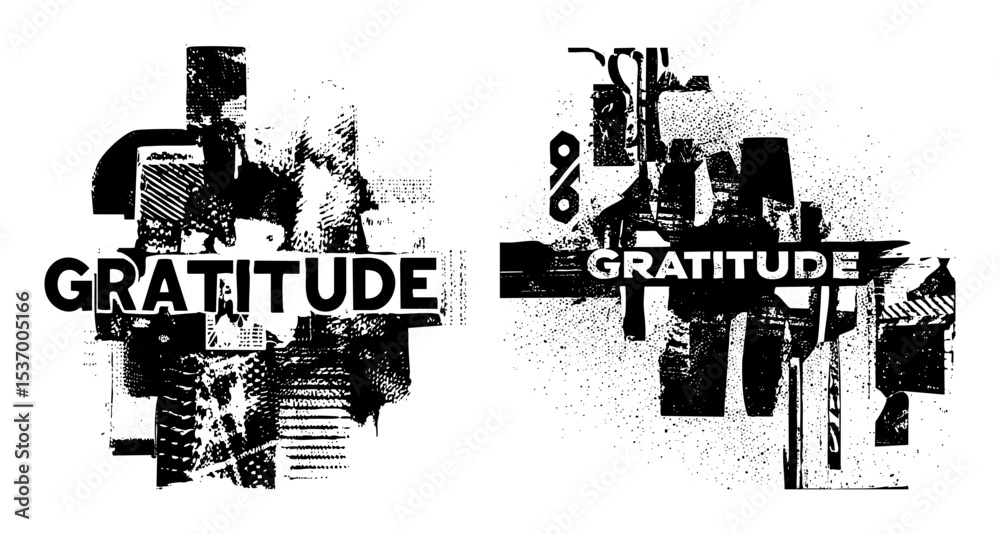 Fototapeta premium Vector Abstract gratitude typography with distressed geometric shapes.