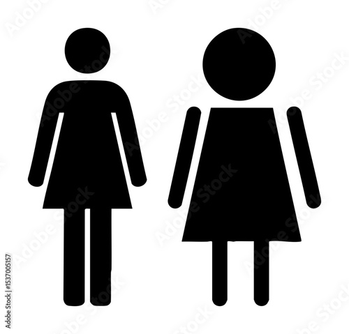 Vector Two female figures in minimalist black silhouette .
