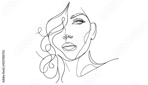 Continuous one single minimal line drawing woman face with hair
