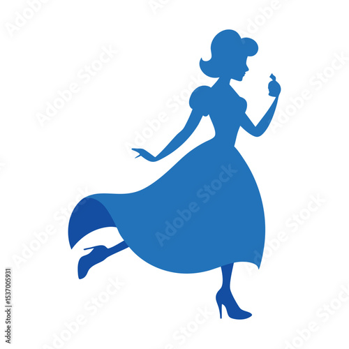 silhouette of a woman in a dress  of Cinderella wearing her glass slipper