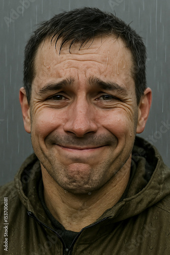 A pitiful smile of a mischievous coward caught red-handed