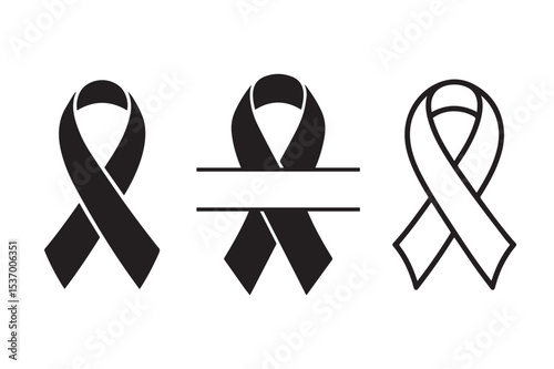 Black Awareness Ribbon Icon Set