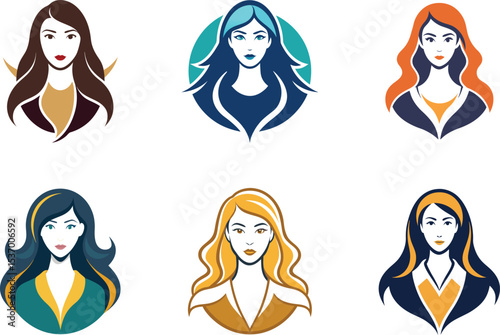 Stylish Woman Icons Set Perfect for Branding Design Projects needing elegant female portraits and logos suitable for business websites or social media