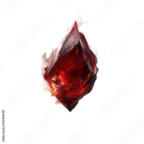 Fiery Red Gemstone Abstract Close-up of a Raw, Uncut Ruby or Garnet Crystal