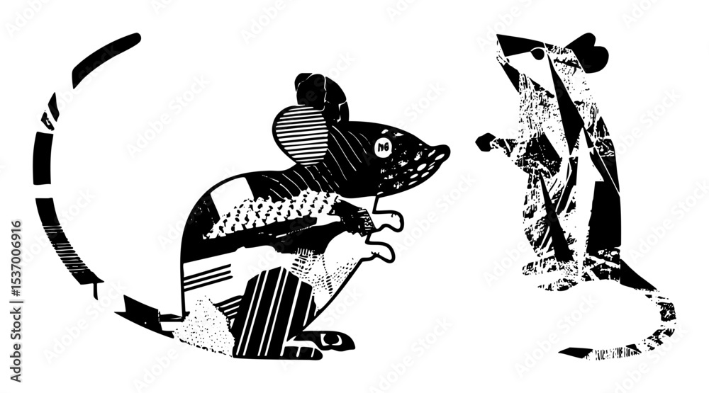 Obraz premium Vector Illustrative mice encounter with cheese and wheel.