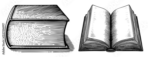 Vector Stacked and open books showcase detailed page textures.