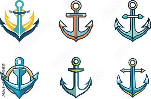Stylish Anchor Designs Nautical Theme Logo Branding Graphics Set Perfect for Marine Business and Nautical Projects
