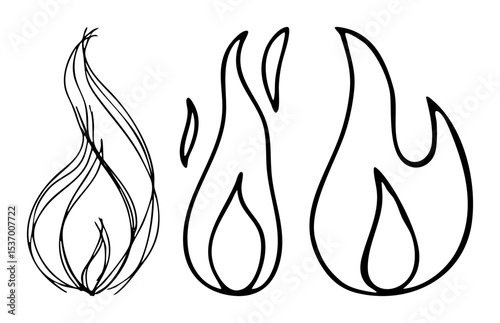 Vector Dynamic flame illustrations depict fiery energy and heat.