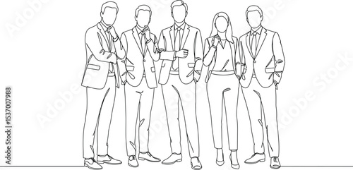 Professional business team standing, corporate group pose, office staff in suits, confident employees, leadership concept, formal attire, teamwork unity, success 
