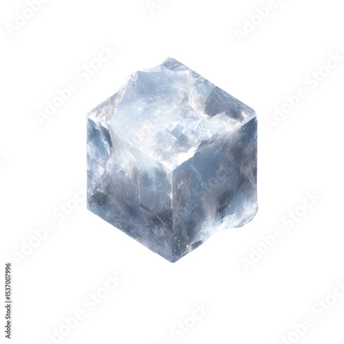 Single Irregular Ice Cube, Frozen Water, Crystal Texture