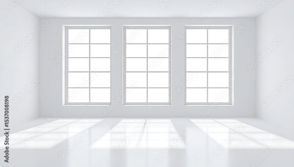 Fototapeta premium Bright white room with three windows.