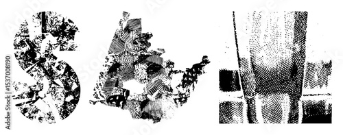 Vector Abstract typographic featuring fragmented letterforms and textured elements.