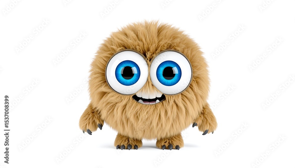 Fototapeta premium Cartoon Furry Monster with Big Eyes.