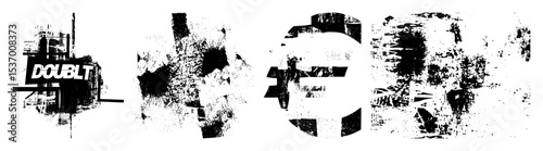 Vector Abstract typographic featuring the word DOUBT and fragmented portrait elements.