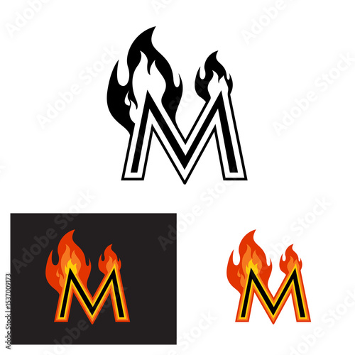 Vector combination of initial letter M with Little Flame, can be use to be logo, mark, identity or anything	
