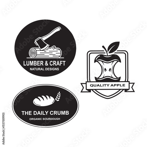  Black & White Business Logo Collection: Lumber, Bakery, and Apple Brand Identities - Modern Graphic Design Showcase