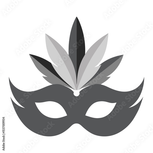 Vector Illustration. Silver carnival mask with feathers. Beautiful concept design 