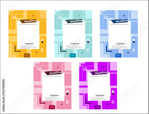 Set of modern abstract social media story templates with photo frame and geometric shapes. Trendy vertical layouts for Instagram, Facebook, and blog posts.