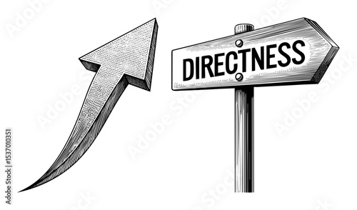 Vector directional sign points towards an upward-trending arrow symbolizing directness.