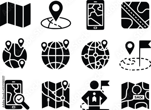 
Location Pin Icon Set Map Navigation Minimalist GPS Marker Vector Collection