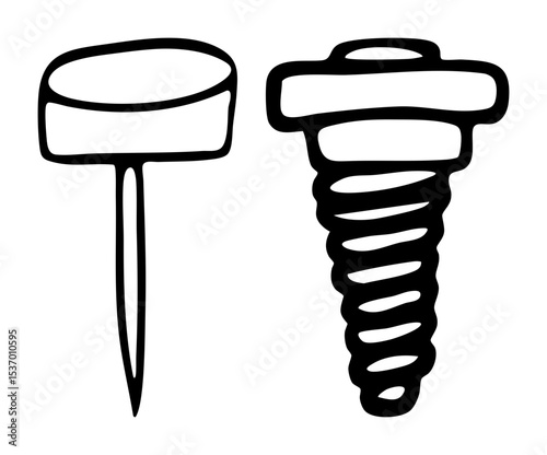 Vector Fastener duo featuring a nail and a screw .