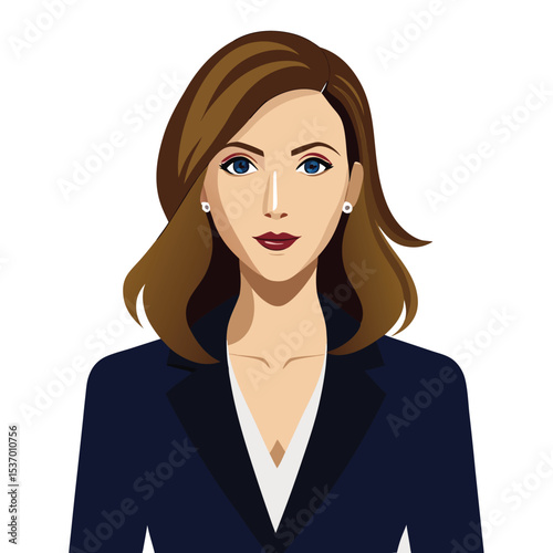 Beautiful brunette woman in a business suit. Vector illustration.