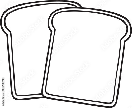 Two Slices of Bread Outline Illustration for Coloring and Design Projects Simple Food Graphic black white