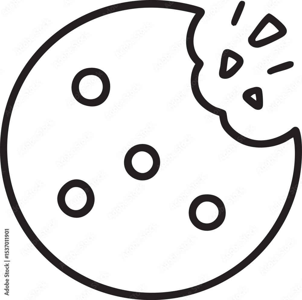 Obraz premium Bitten Cookie Icon Simple Line Art Illustration of a Delicious Treat with Missing Bite and Crumbs