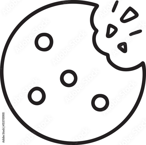 Bitten Cookie Icon Simple Line Art Illustration of a Delicious Treat with Missing Bite and Crumbs