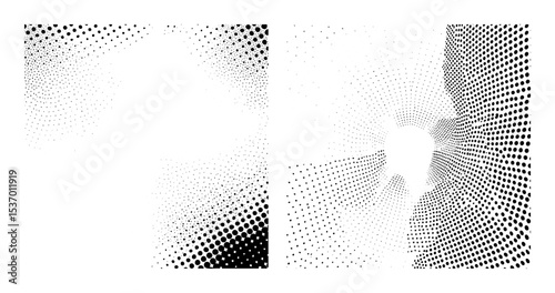 Vector Dynamic halftone dots disperse into a swirling vortex.
