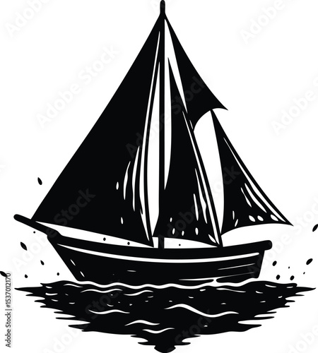 A sailboat ship silhouette on white background	