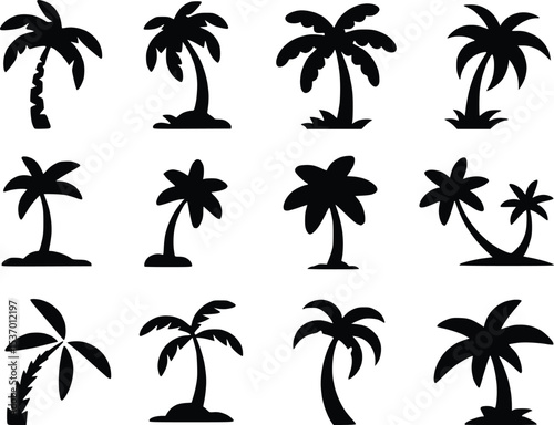 Palm Tree Black Icons Silhouette Vectors Different Style Tropical Island Graphics
